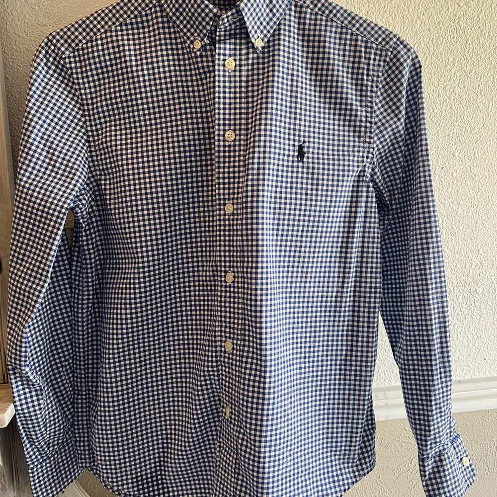 Ralph Lauren Navy and White Checkered Button Down Shirt